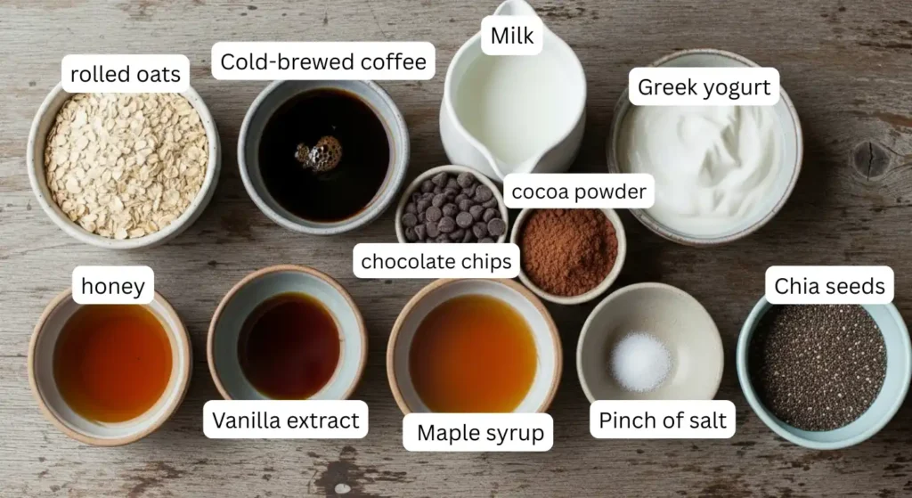 Coffee Overnight Oats Recipe ingredients