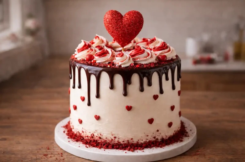 Valentines Cake (Elegant Chocolate Drip Heart Cake)